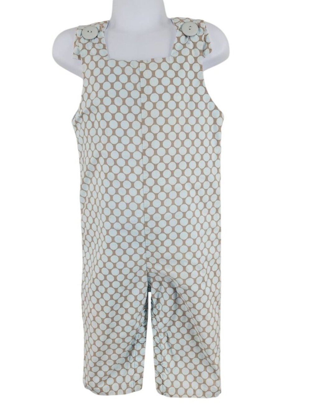 Toddler Boy's Hannah Kate Blue Gray Polka Dot Romper Overalls Size 2 Cotton